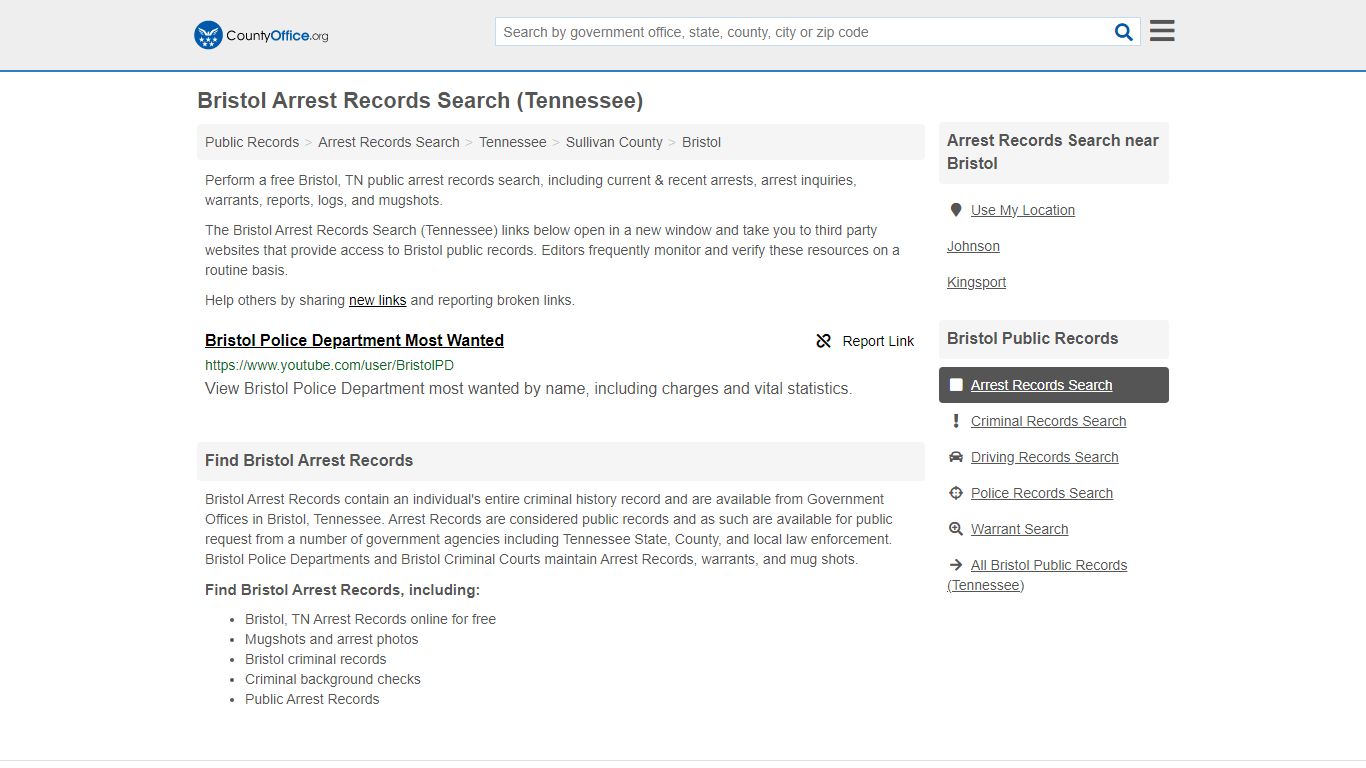 Arrest Records Search - Bristol, TN (Arrests & Mugshots) - County Office